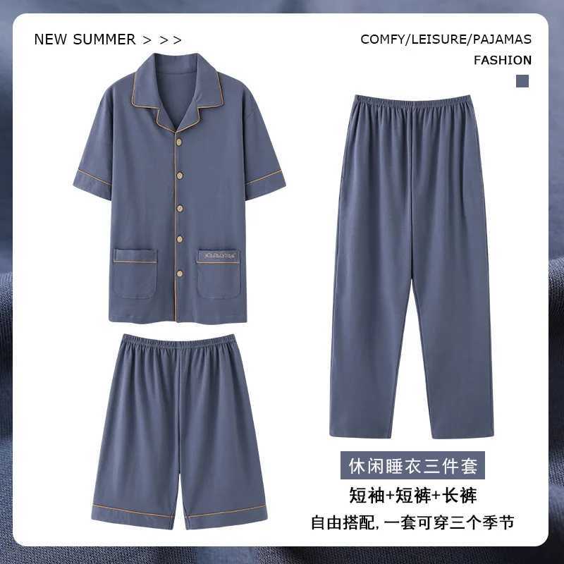 2019 New Cotton Pajamas Mens 3-Piece Set Pajamas Size 4XL Open Knitted Woolen Sweater Pajamas Short Top Shorts and Pants W241221