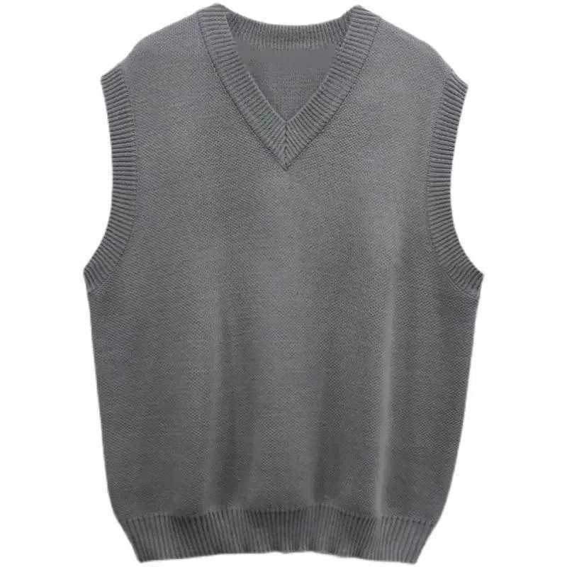 Plain Sleeveless Knitted Sweaters for Men Solid Color Man Clothes Waistcoat V Neck Vest White A Thick Winter Korean Autumn BaggyXJ241221