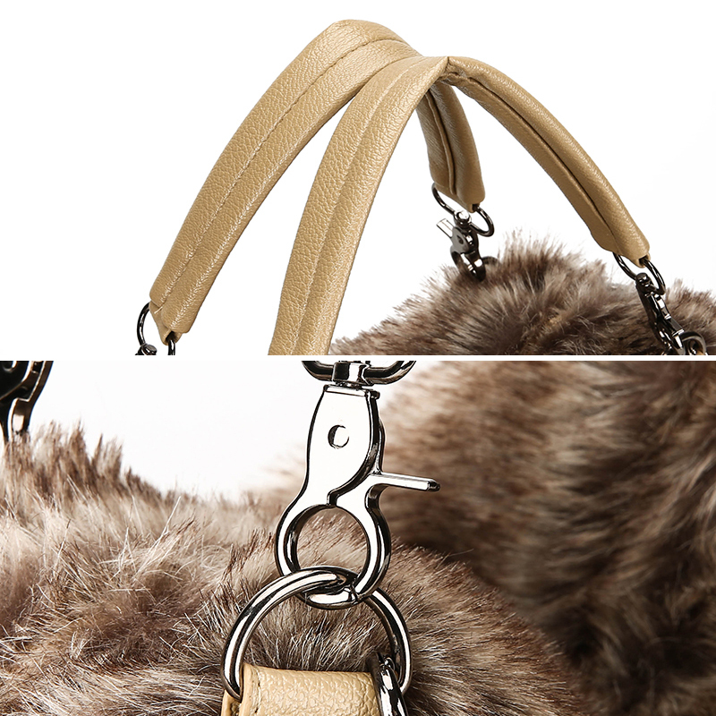 Faux Fur Totes Shopping Handbag Winter Women Bag Plush Purse Trendy 2022 Rivet Shoulder Bags Cold Woollen Design