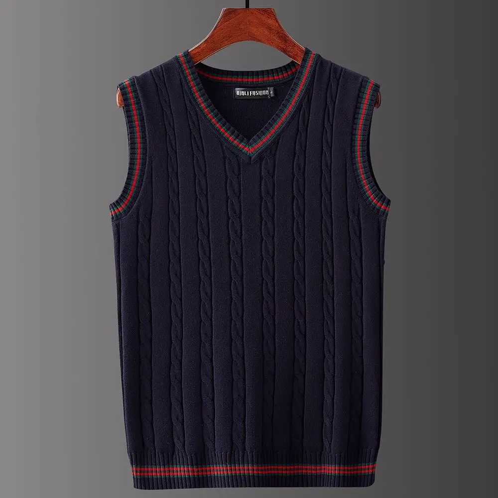 Men Sweater Vests Contrast Color V-neck Casual Loose All-match Daily Male Jumpers Sleeveless Knitting Fashion Retro Vest G02XJ241221