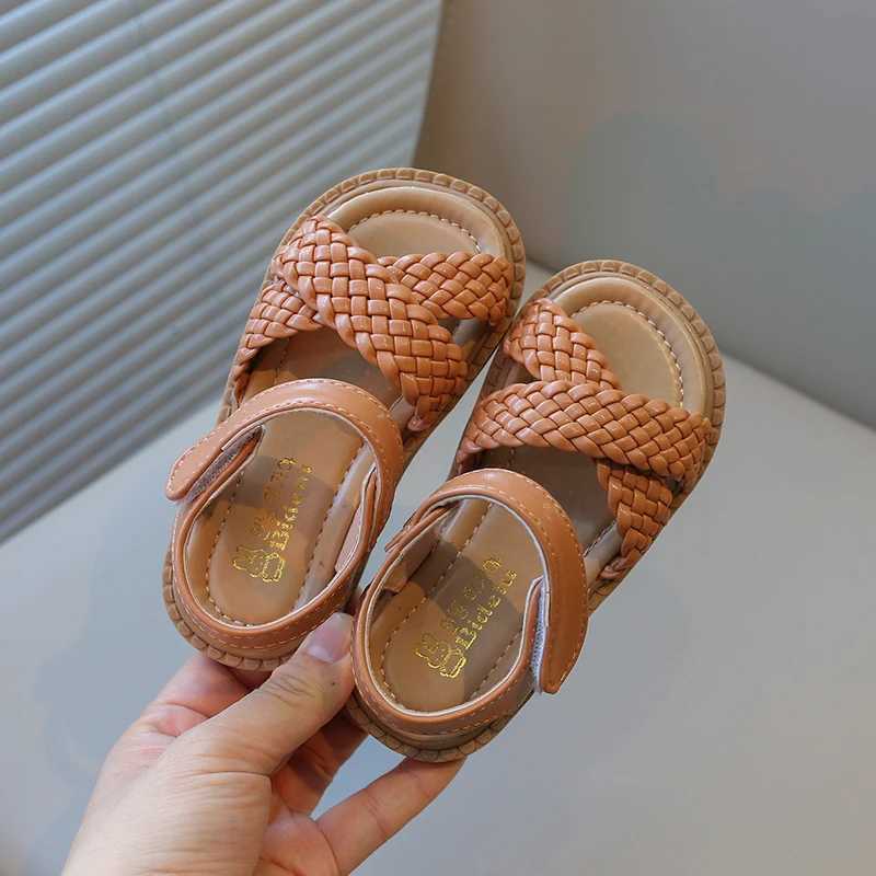 Sandals Toddlers Girls Sandals Kids Princess Beach Shoes 2024 Brand New Cross Tied Weave Style Fashion Children Summer Sandals Soft Cute H241217