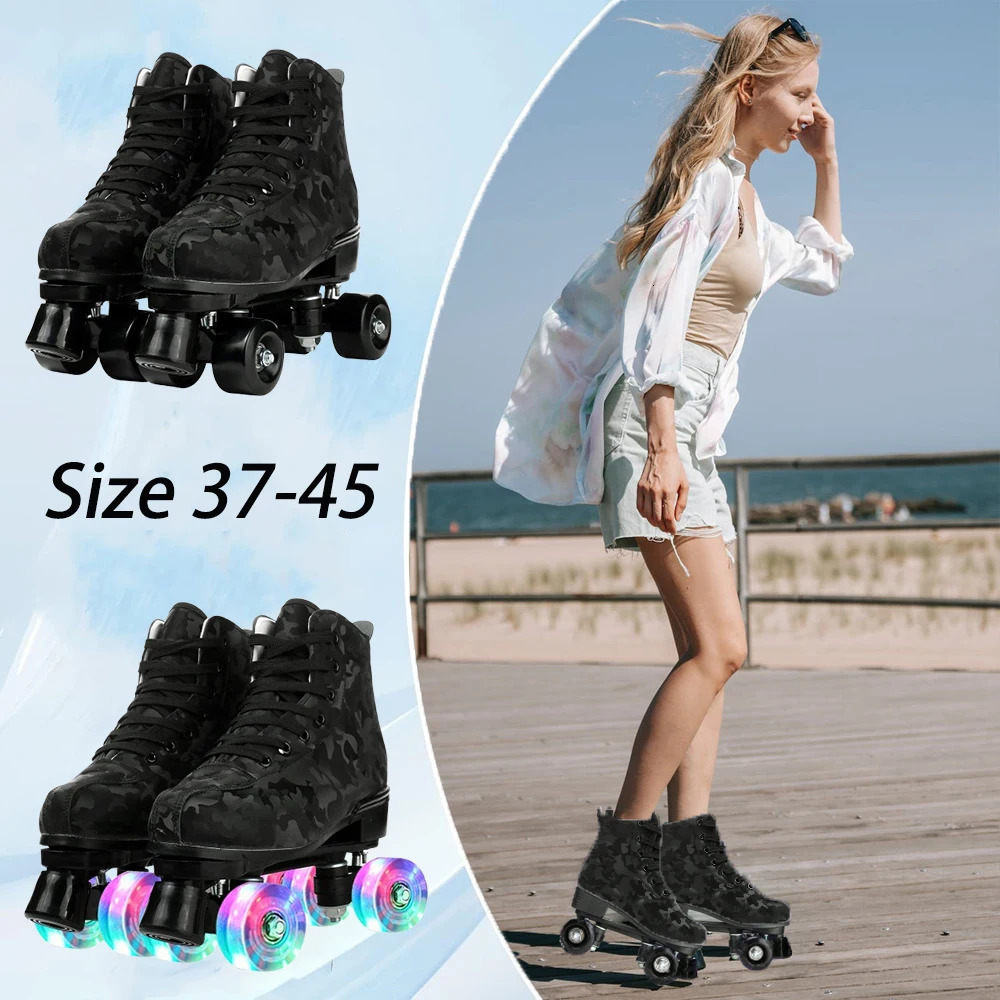 Outdoor Roller Skates Sports Double Row Skates Quad 4 Wheels Skating Women Flashing Roller Skates Shoes for Men Youth Boys Girls 241220