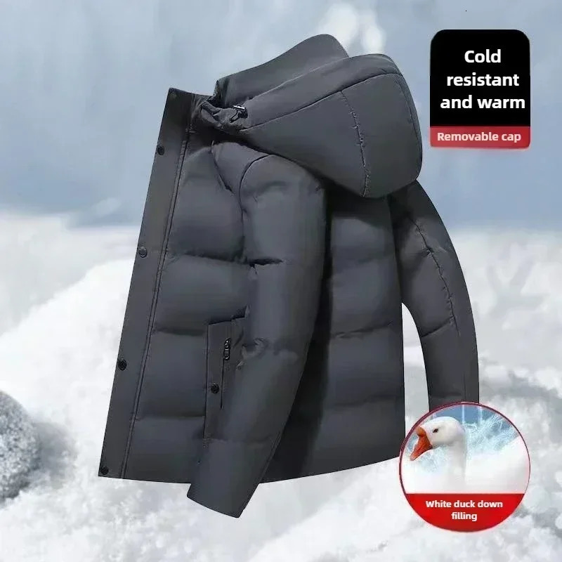 Winter Mens Down Jackets Thickened for Warmth Filled with White Duck Featuring A Hood and Windproof nMensCoat 241217