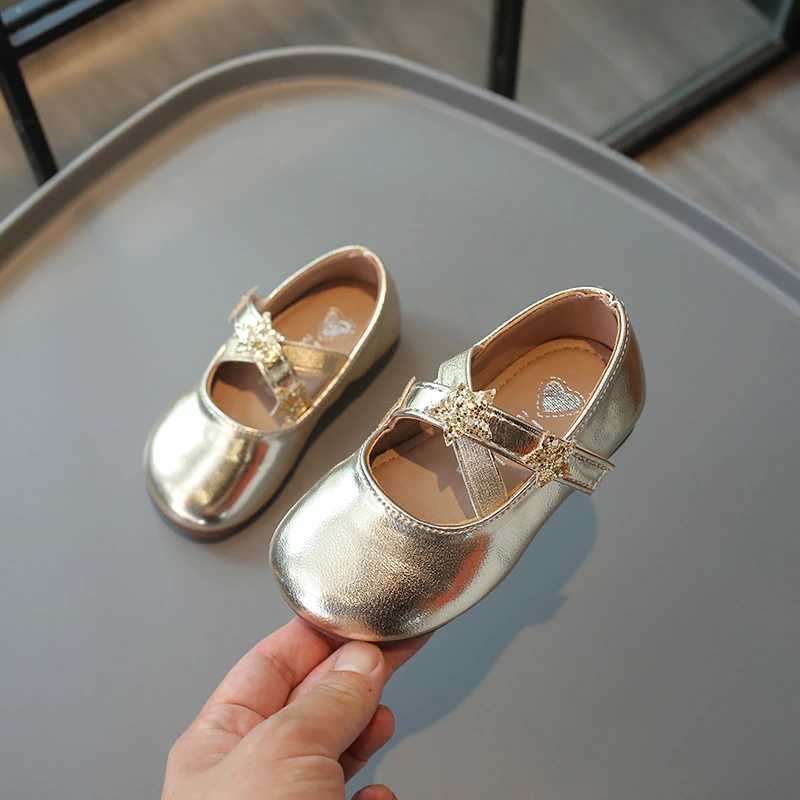 Sneakers Girls Mary Janes Cross Strap Gold Sliver Light Children Flat Shoes Stylish Square Toe Party Flexiable Spring Kids Casual Shoes H241221
