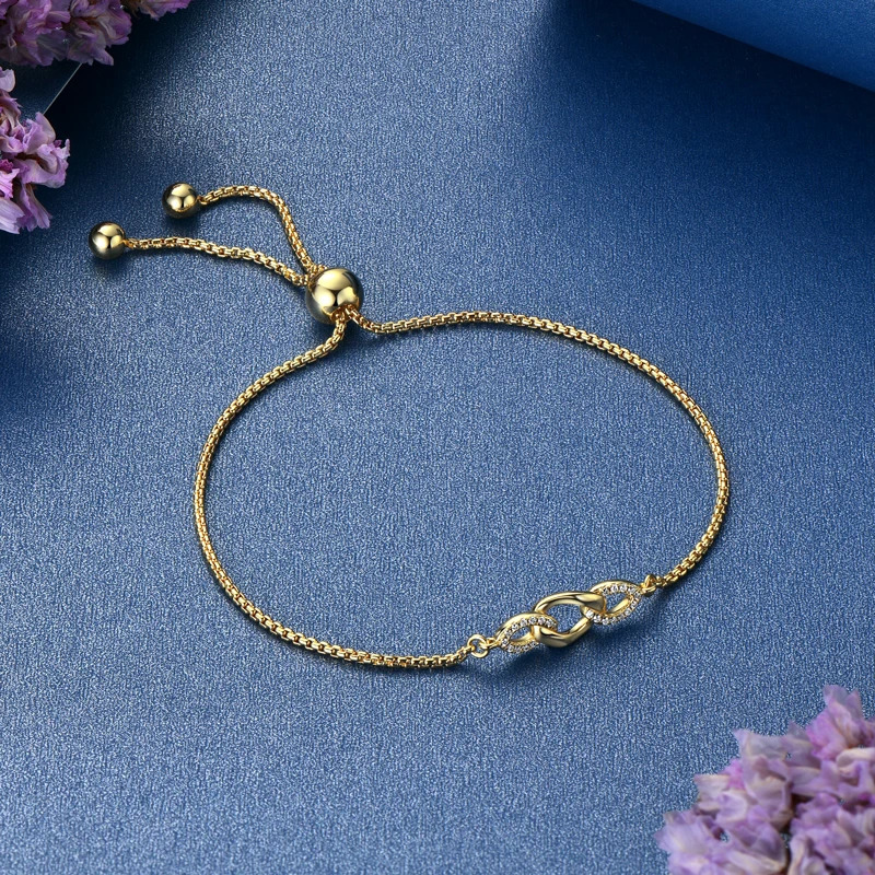 Trendy Stretch Adjustable Bracelet Real 925 Silver Plated Gold Bracelet for Women Fine Jewelry Gift Hand Chain 241214