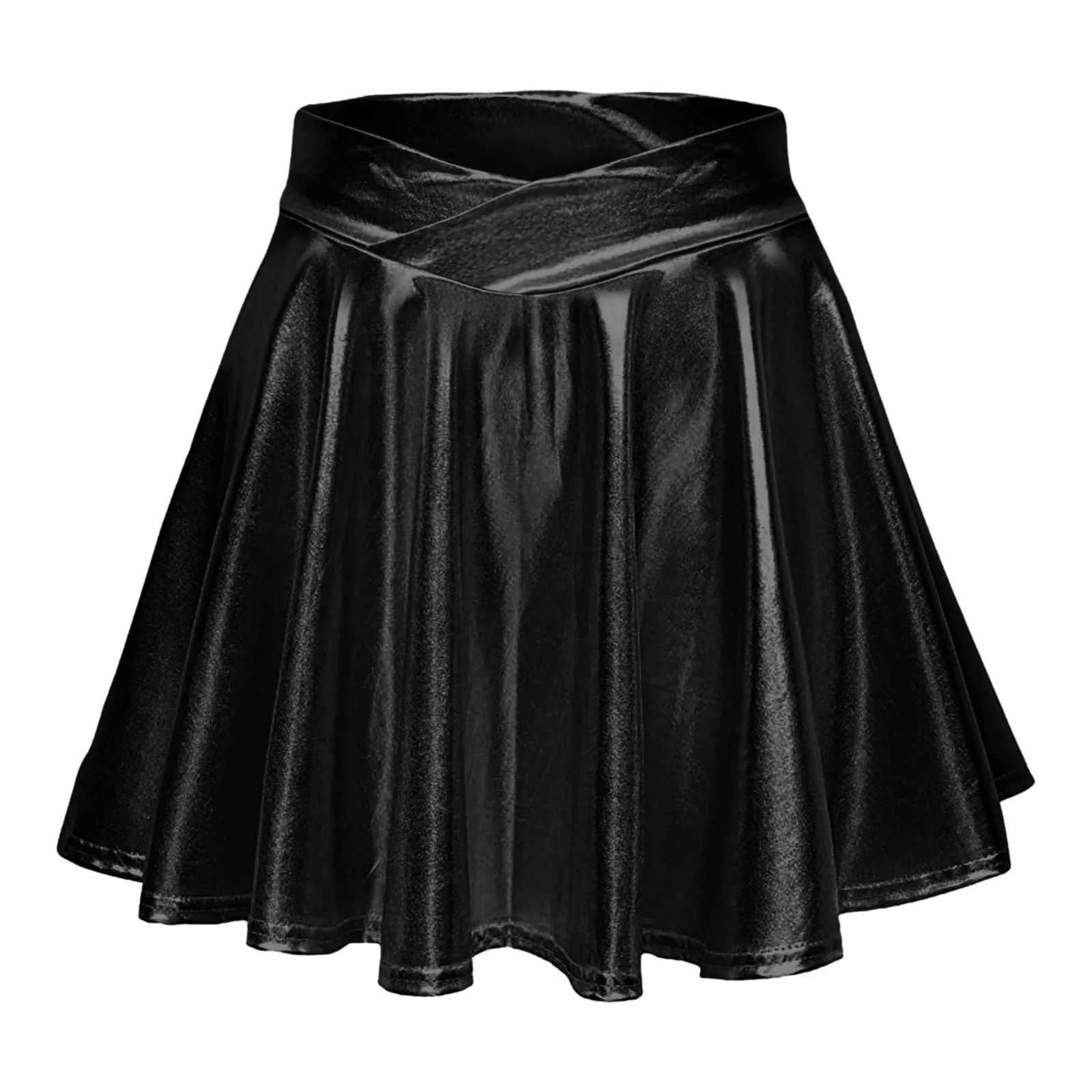 Skirts for Women Womens Fashion High Waist Pleated Solid Color Short Skirt Loose Skirt Metallic Skater Skirt Sparkly Wrap SkirtXJ241221