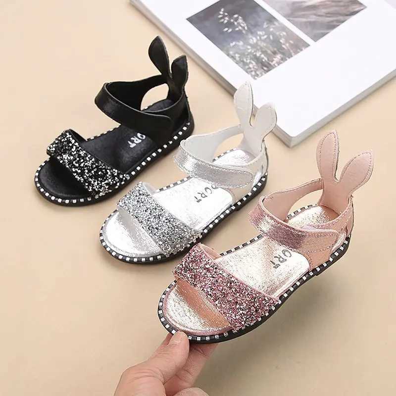 Sneakers Childrens sandals suitable for young girls older girls childrens beach shoes cute princess rhinestones rabbit ears soft fashion 21-36 H241221