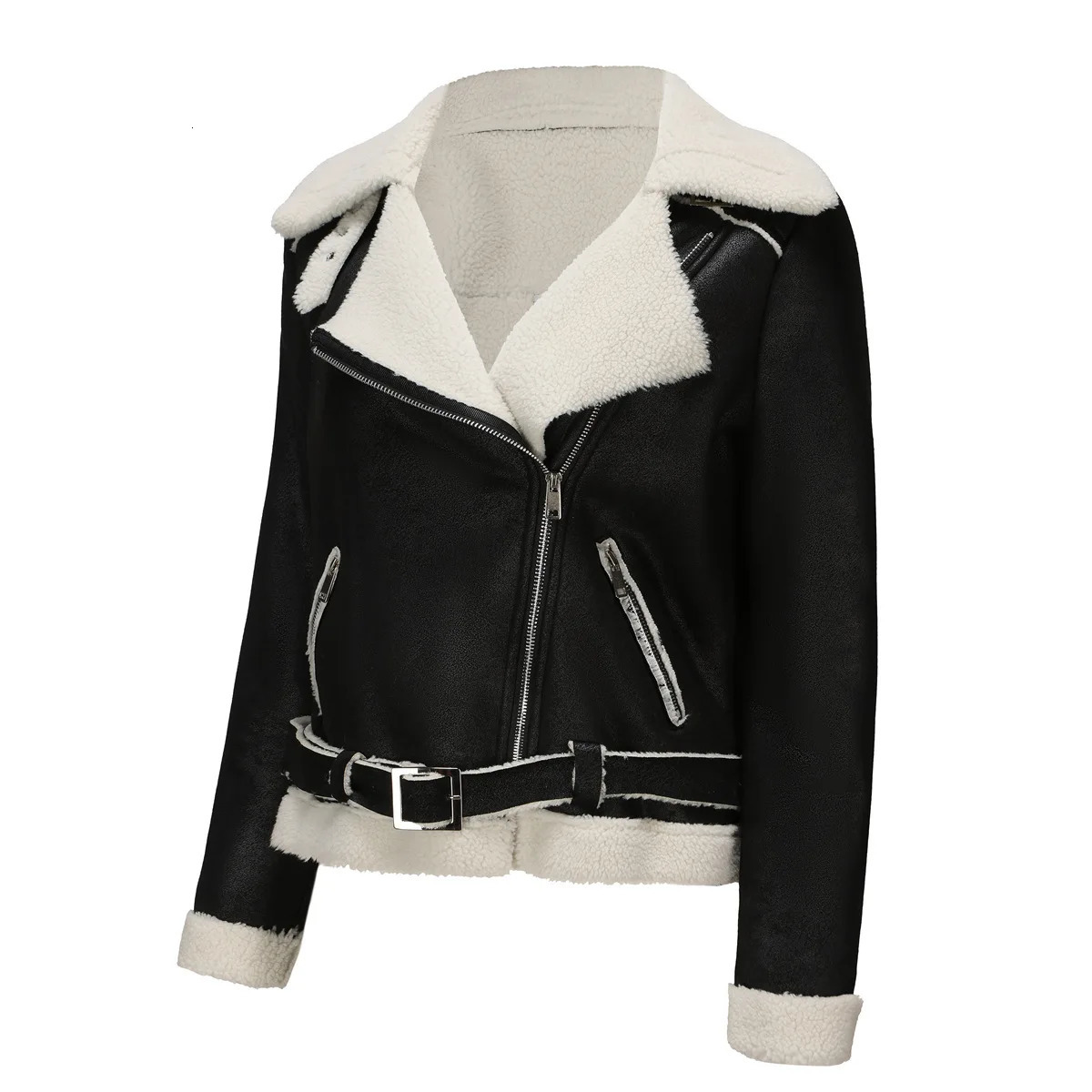 AutumnWinter Fur One Warm suede jacket for women Leather Jacket with belted lapel coat 241216