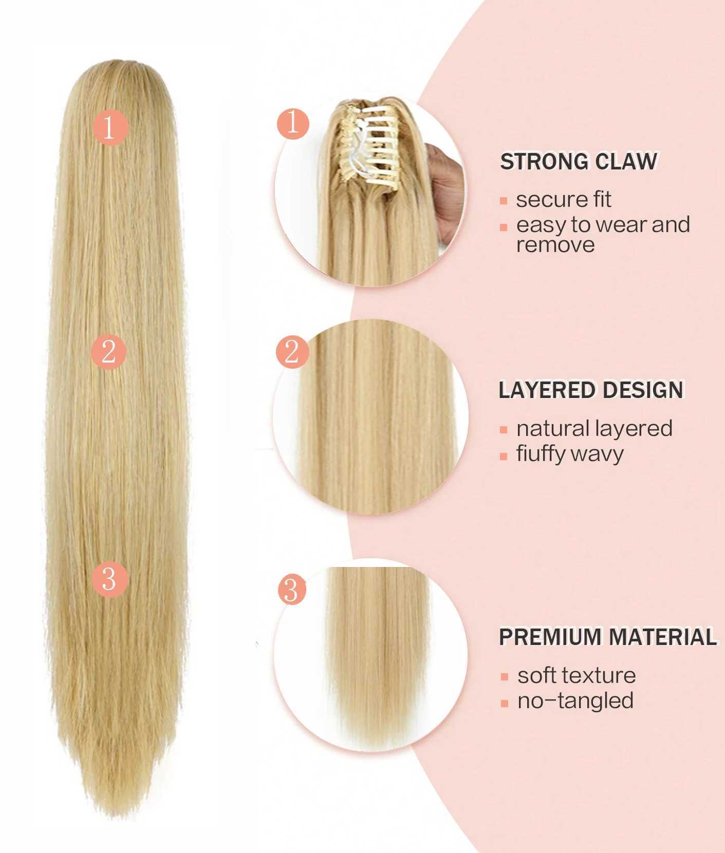 24-inch Versatile Claw-Clip Ponytail Extension - Smooth Synthetic Hair with Natural Feel - Easy-to-Attach Hairpiece for DailyXJ241221