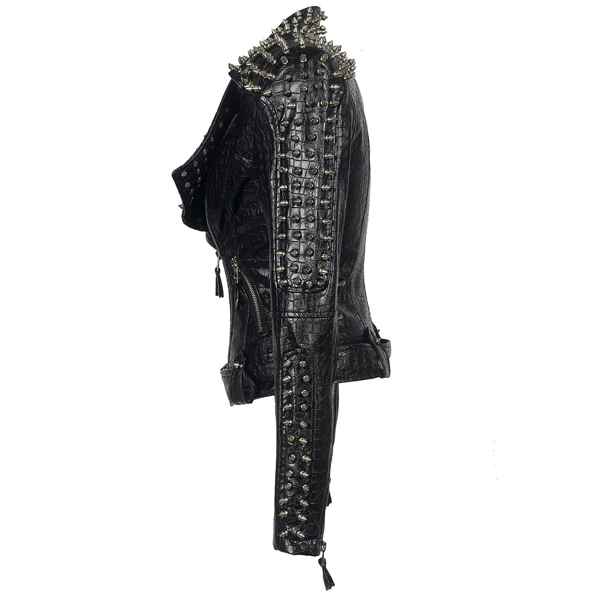Steampunk Rock Rivet Womens Leather Jacket Slim Short Streetwear Gothic y PU Locomotive Coat Femme 241216