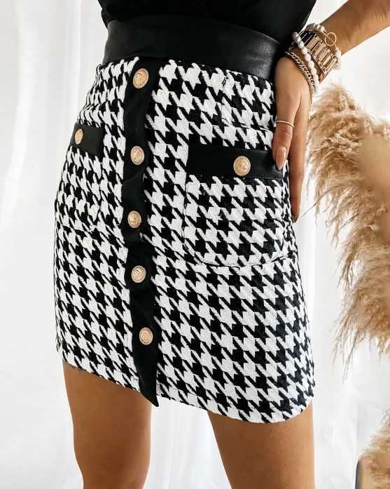 Fashion Short Skirt for Women Ele High Waist Houndstooth Print Pockets Cargo Mini Skirt Fe Sexy Bodycon A-line SkirtsXJ241221