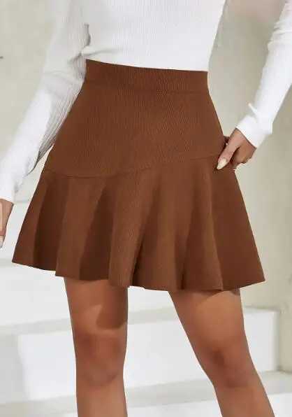 Solid A Line Ruffle Hem Skirt Versatile High Waist Skirt For Spring Fall Womens ClothingXJ241221