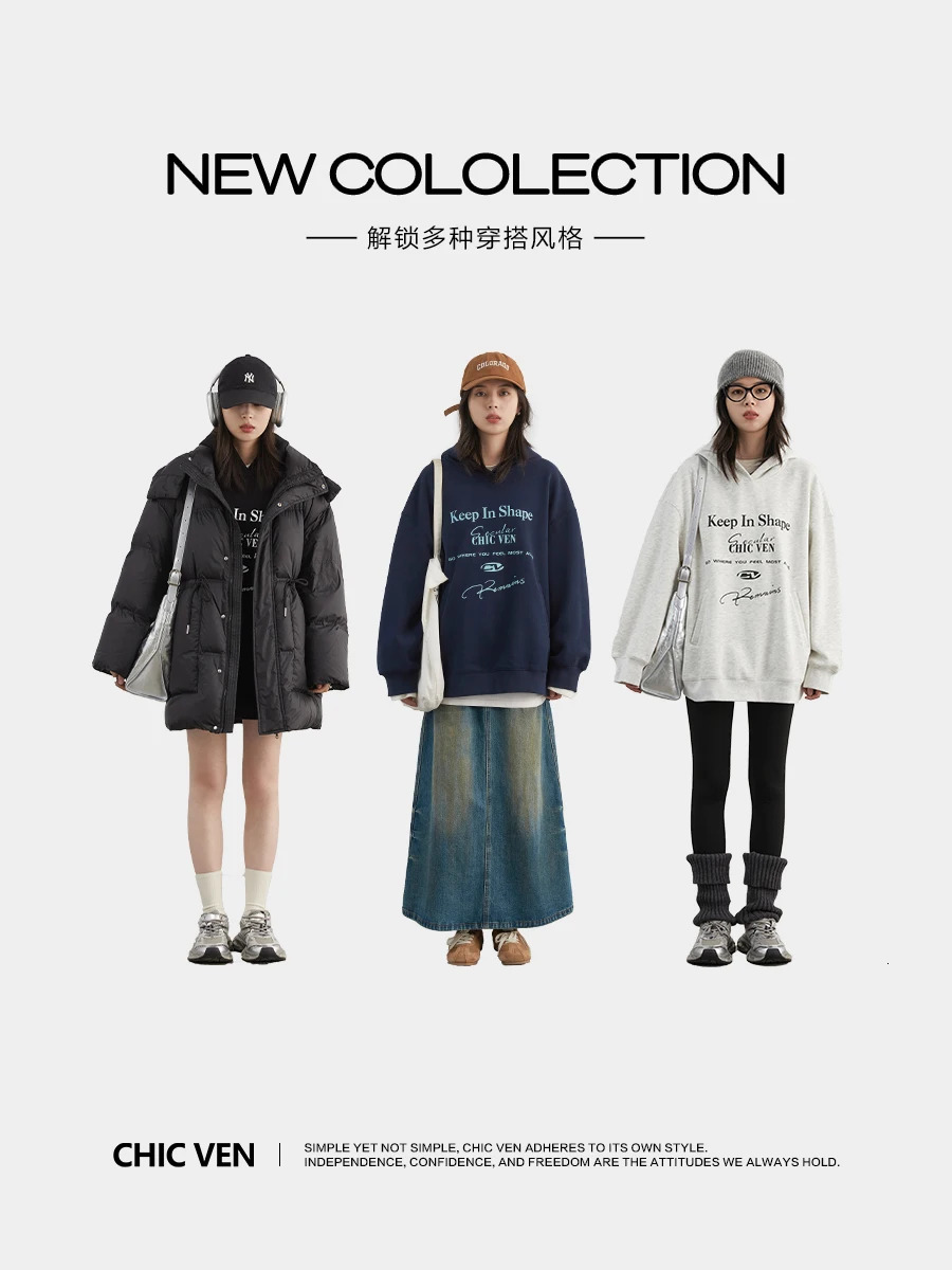 CHIC VEN Women Sweatshirts Casual Sport Hooded Letter Printed Fleece Hoodie Loose Female Top Woman Coat Autumn Winter 2024