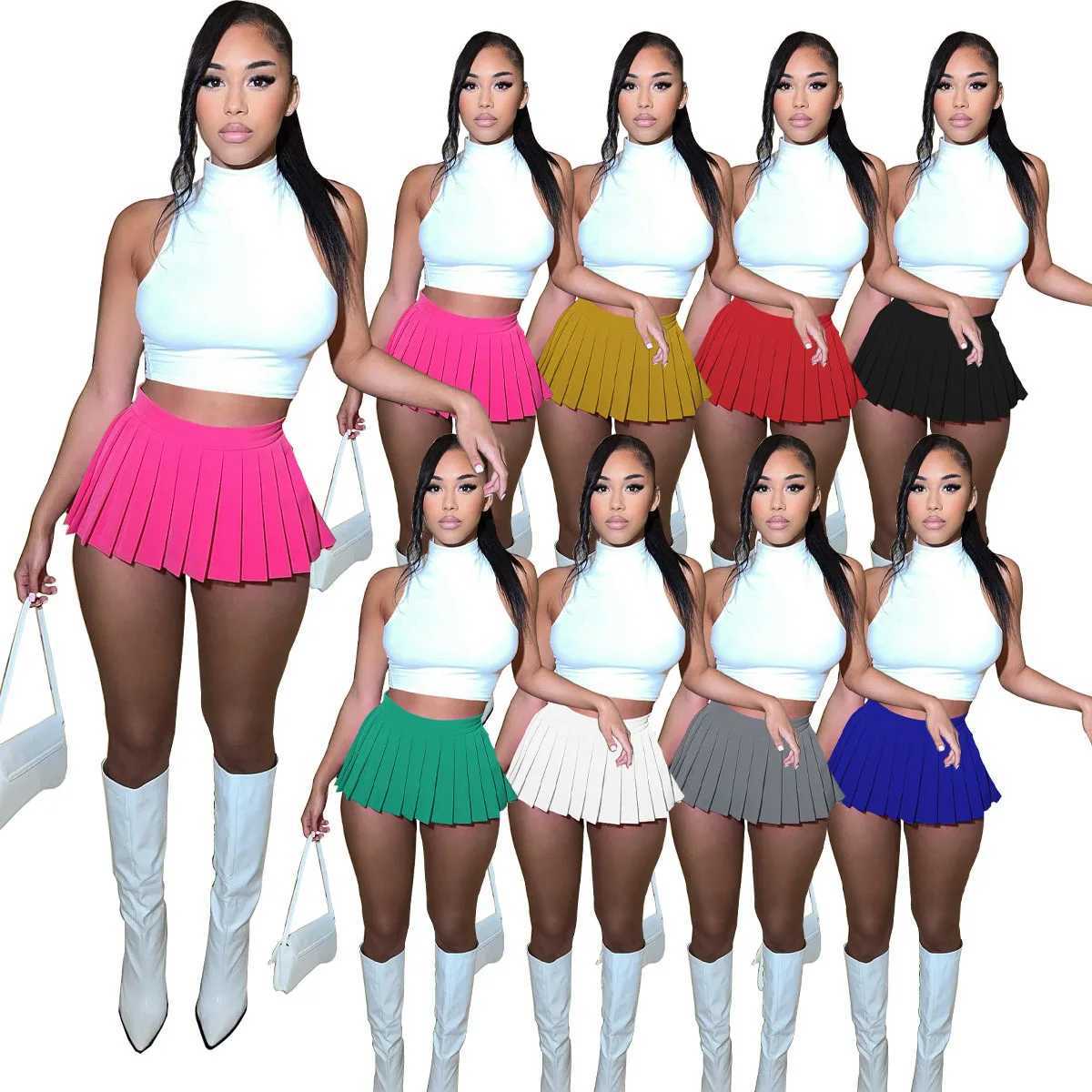 2024 Spring Fashion Womens Mini Pleated Skirts Sexy Club Y2k Accessories Plaid High Waist Stretchy Tennis Skater A-line OutfitsXJ241221
