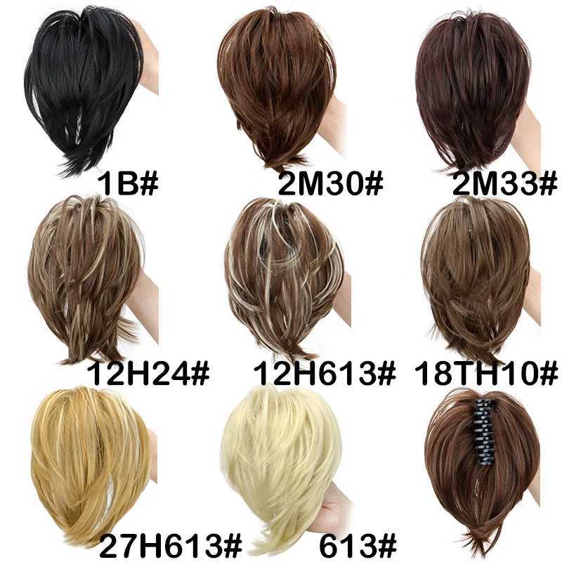 Synthetic Short Straight 8Inch Claw Clip in Ponytail Hair Extension Blonde Black Hairpiece for WomenXJ241221