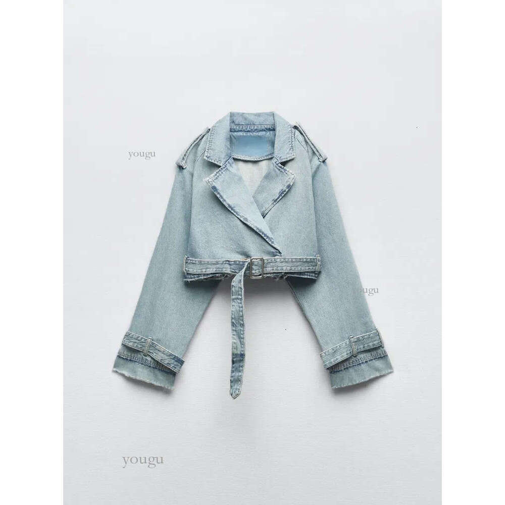 Women's Jackets RR3191 Trf Denim Cropped Trench Coat For Women Oversized Short Trench Coats Women Short Jackets Ladies Long Sleeve Loose 230826
