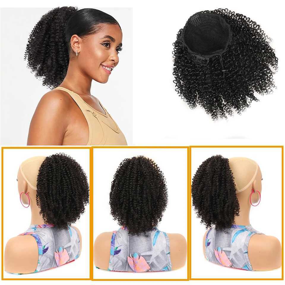 Synthetic Hair Drawstring Ponytail Extension Bohemian Short Afro Kinky Curly Ponytail Hairpiece for Women Protective StyleXJ241221