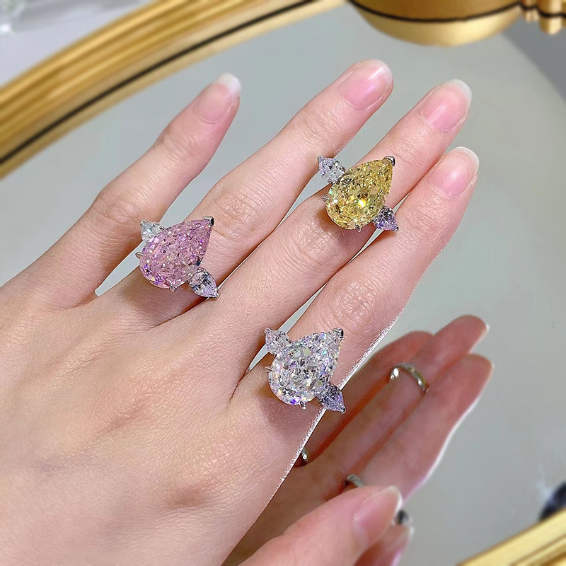 Brand Wedding Rings Gorgeous Luxury Jewelry Soild 100% 925 Sterling Silver Water Drop designer Pear Cut Natural Moissanite Diamond Women Eternity Band