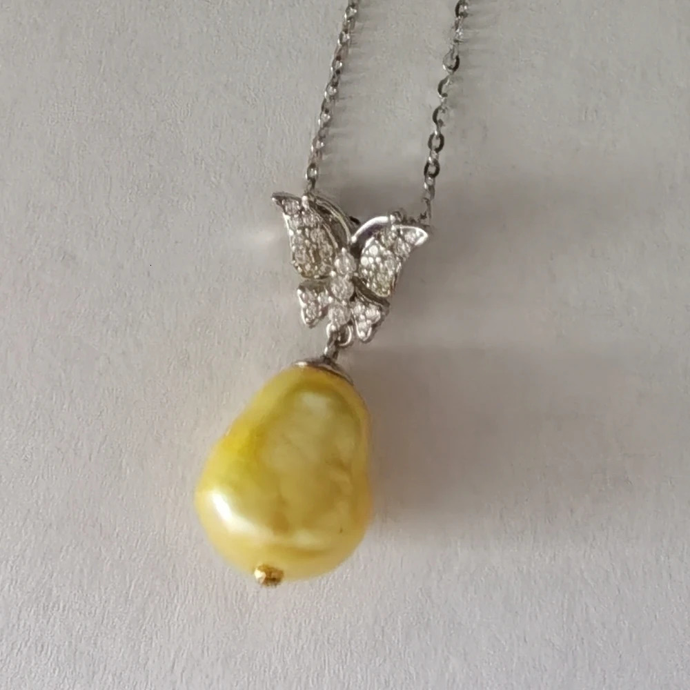 Special Price Limit Purchase 10mm Natural Golden Pearl Butterfly Pendant Necklace 925 Silver Fine Wedding Jewelry for Women 241220