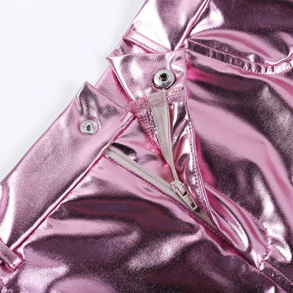 Summer Short Skirt Reflective Shiny Patent Leather Mini Skirts For Women High Waist A Line Short Sexy Y2K ClothesXJ241221