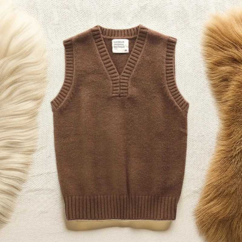 Mens Knitted Vest Solid Color Waistcoat V Neck Vintage Slim Fit Sweaters Male Elegant Sleeveless New in Clothing Deals 2024 TopXJ241221