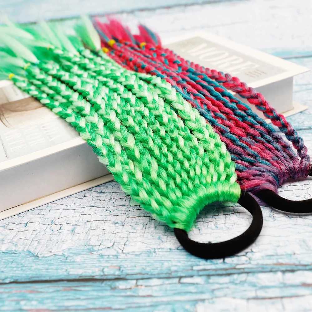 Girls Rubber Bands Hair Extension for s Colorful Braided Ponytail Rainbow Hair Accessories 14 Inch Synthetic HairpiecesXJ241221