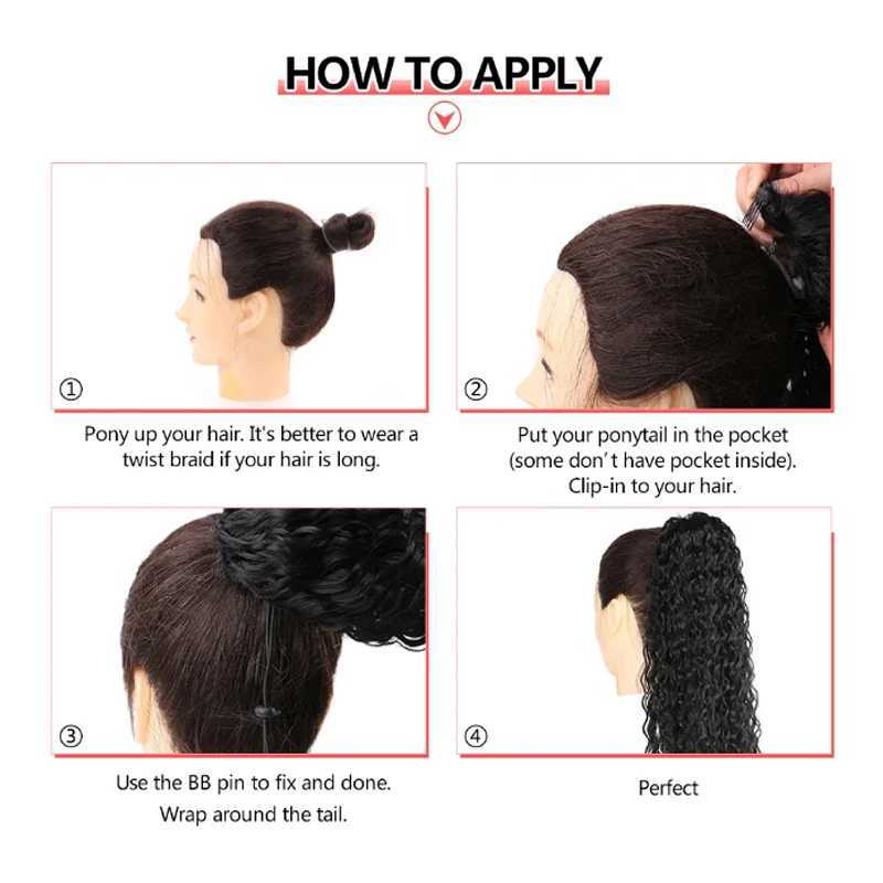 22Inch Long Synthetic Water Wave Curly Ponytail Drawstring Clip in Hair Natural color Extension for WomenXJ241221