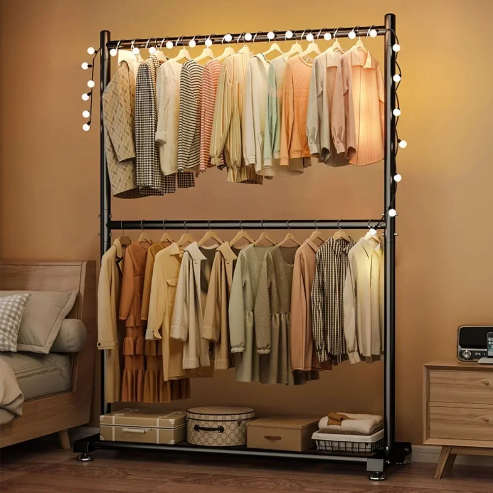 Floor Hanger Simple Rolling Clothes Rack Living Room Wardrobe Shoerack Shelves Double Layers Coat Hanger Stand Home Furniture