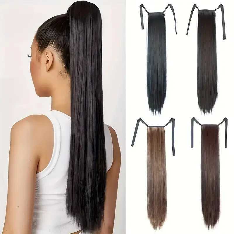 18 inches ribbon wear synthetic ponytail straight style tie up ponytail hair extensionXJ241221