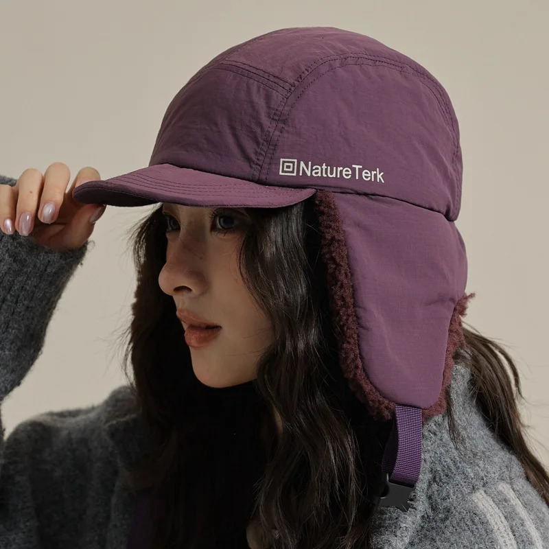 High quality winter letter Lei Feng hat warm outdoor skiing flying hat mens and womens wool outdoor ear protection Russian hat 241220