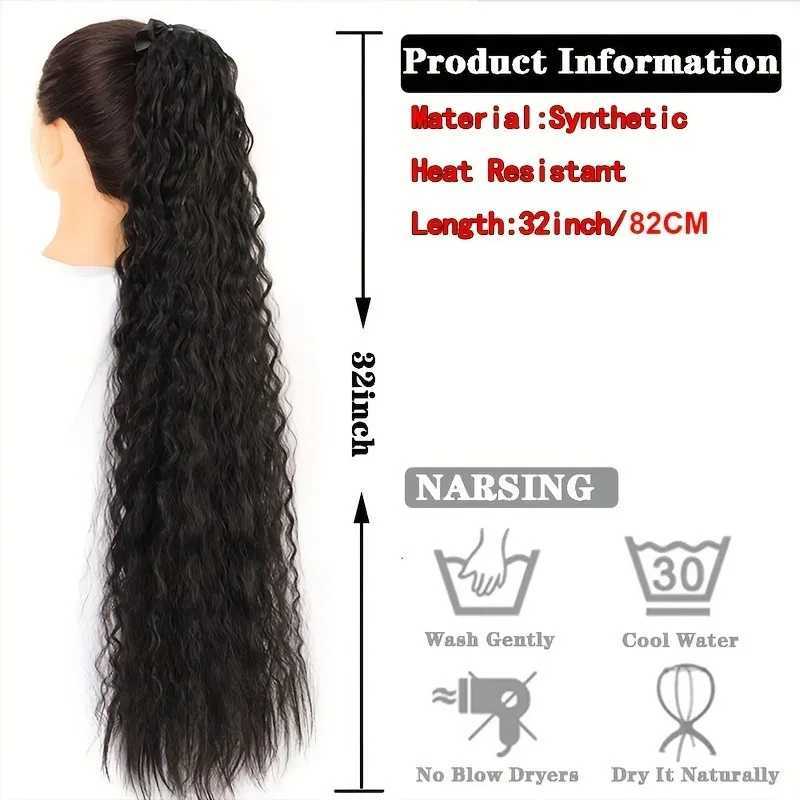 32Inch Long Synthetic Kinky Curly Ponytail Drawstring Clip In Ponytail Hair Extension for WomenXJ241221