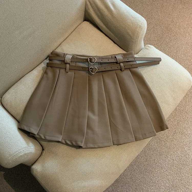 Women Pleated Mini Skirt with Dual Heart Belt for Teen-girl High Waist Tennis Skirt Preppy Summer Y2K OutfitXJ241221