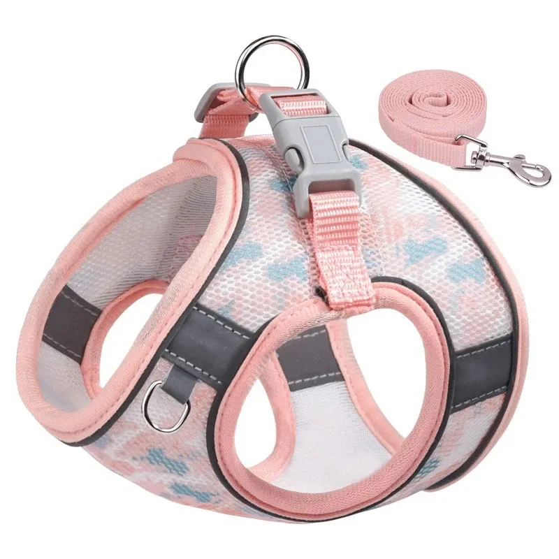 Multicolor Reflective Dog Harness Leash Set Breathable Pet Vest for Small to Medium Dogs and Cats