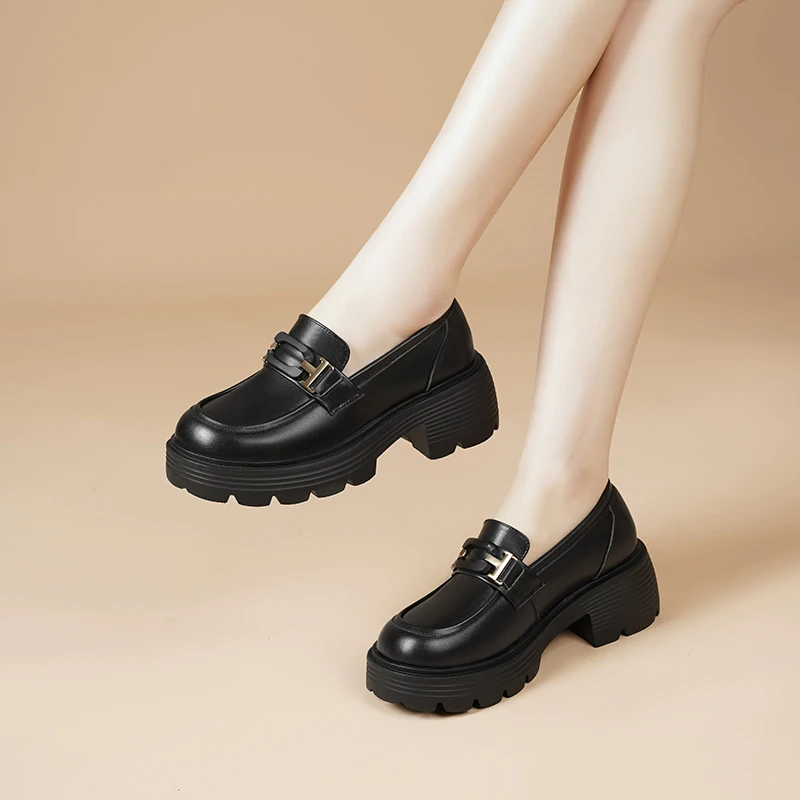 AIYUQI Platform Loafers Women Genuine Leather Women High Heels Spring One Foot British Style Women Shoes