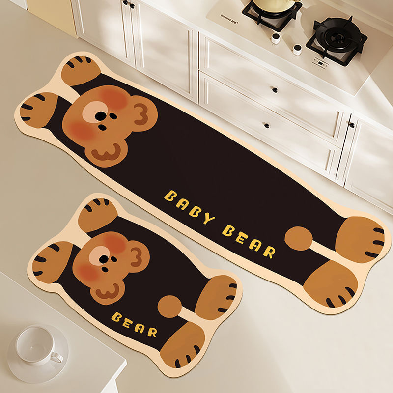 Cartoon diatomaceous earth floor mat, absorbent, dirt resistant, easy to maintain, foot mat for household kitchen, anti slip, quick drying floor