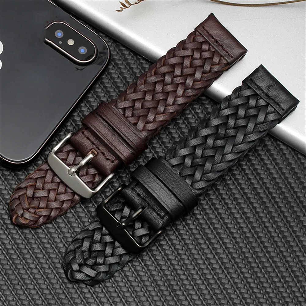 20mm 22mm 24mm Genuine Leather Braided Watch Strap Men Women Universal Quick Release Cowhide Wrist Band Bracelet Accessories 241220