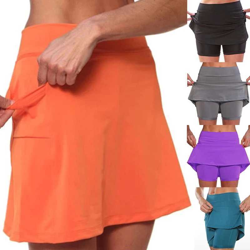 1pcs Womens Summer Slim High Waist Short Skirt Solid Color Running Skirt with Pockets Tennis Sports Hot Workout ShortsXJ241221