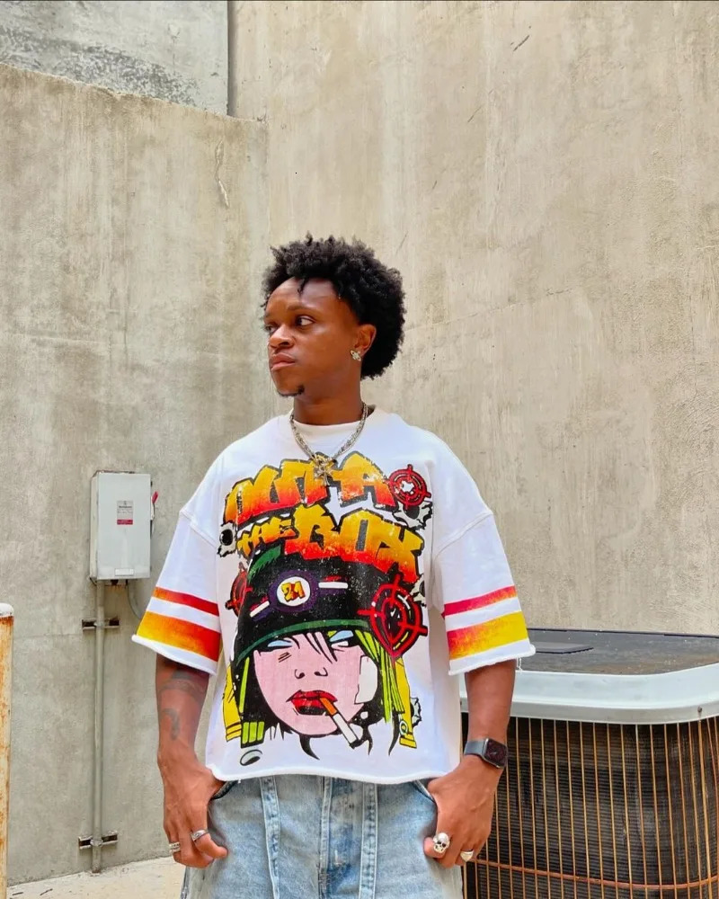 Harajuku Trendy High Street Clothing Fashion Anime Letter Print Halfsleeved Tops Men Y2k Loose Casual Oversized Tshirts Women 241217