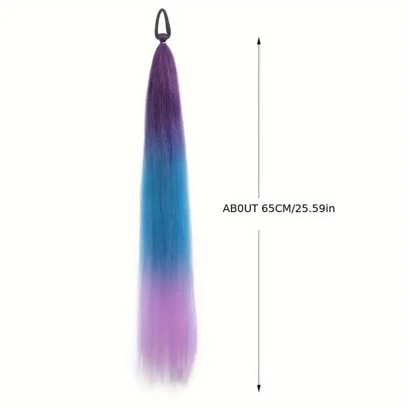Colorful Braiding Hair With Elastic Rubber Band Hairpieces For Women Hair Extensions Purple Ombre Braid Ponytail Synthetic 1 pcXJ241221