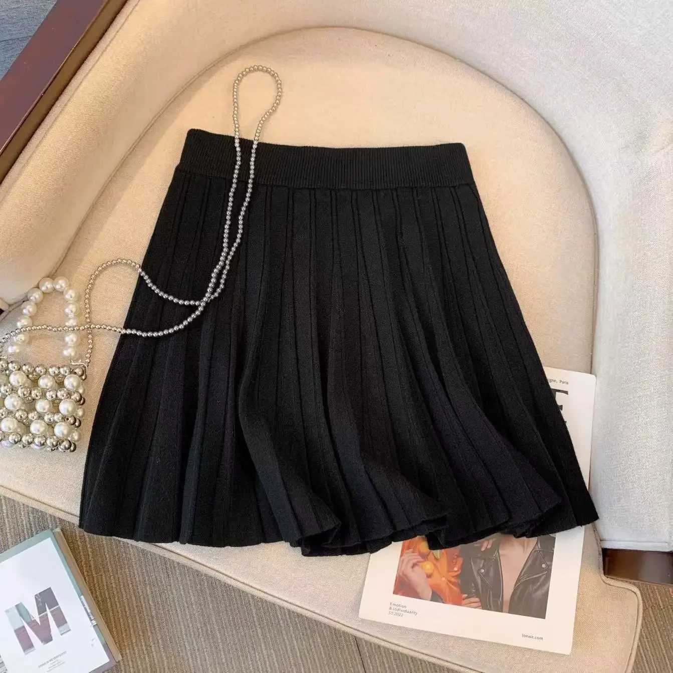 Ele High-Waisted Knit Mini Dress For Women Slimming Sensible Design Autumn/Winter A- Line Petite Skirt Without ExposureXJ241221