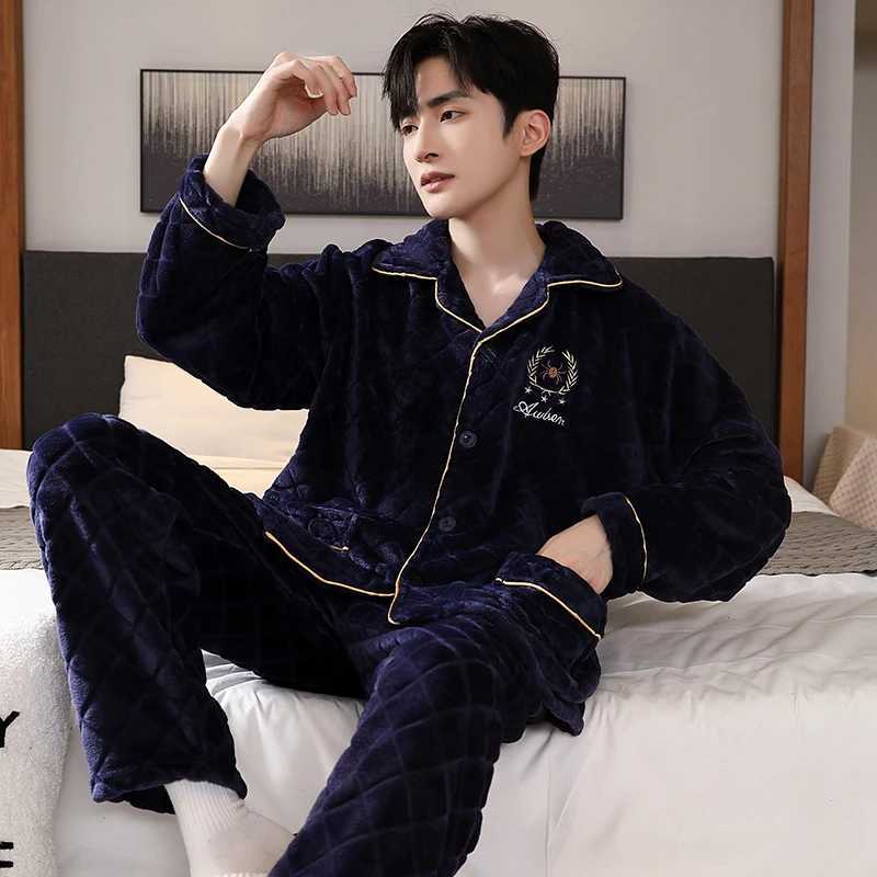 4XL 5XL Mens Fashion Autumn Winter Pajama Set Coral Velvet Pajama Cardigan Set Flannel Mens Pajama Thickened Pajama W241221