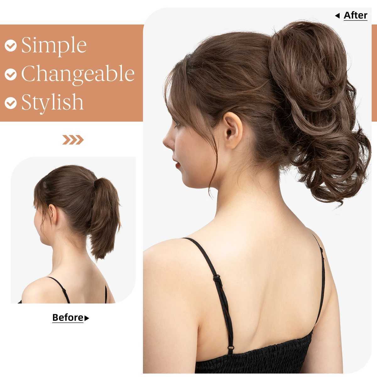 SARLA One Piece Premium Synthetic Diy Claw Clip In Ponytail Extensions Natural Hairpiece Hair Bun Fake Blonde False PigtailXJ241221