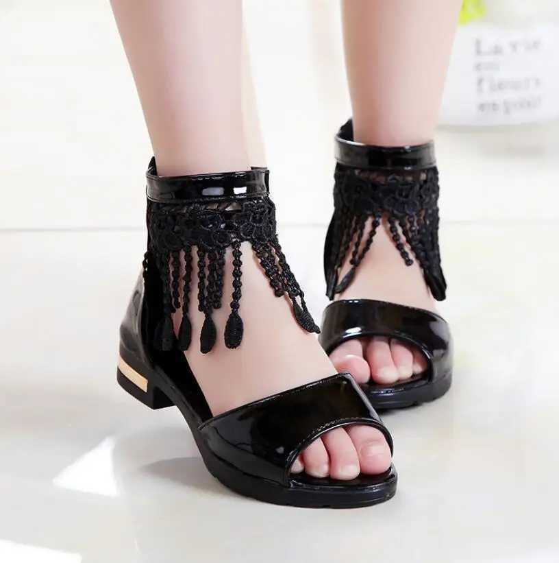 Sneakers 3 5 9 10 12 Year Childrens Bow Sandals Childrens Summer Cute Sandals Beach 2021 Princess Fashion High Heels Tassel School Shoes H241221