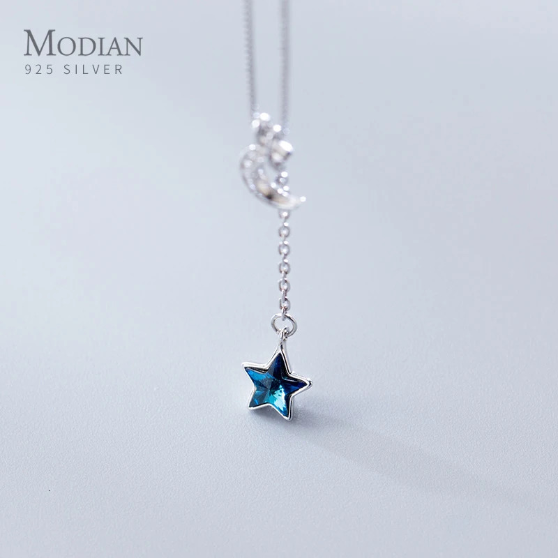 Modian Real 925 Sterling Silver Shining Crescent Star Pendant for Women Link Chain Fashion Fit Women Engagement Party Jewelry 241220