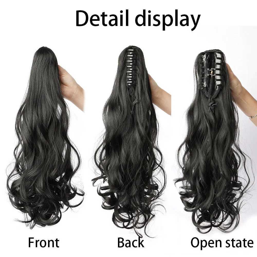 19Inch 26Colour Curly Ponytail Clip in Claw Hair Extension Natural Looking Synthetic Hairpiece for Women Claw Curly Ponytail WigXJ241221
