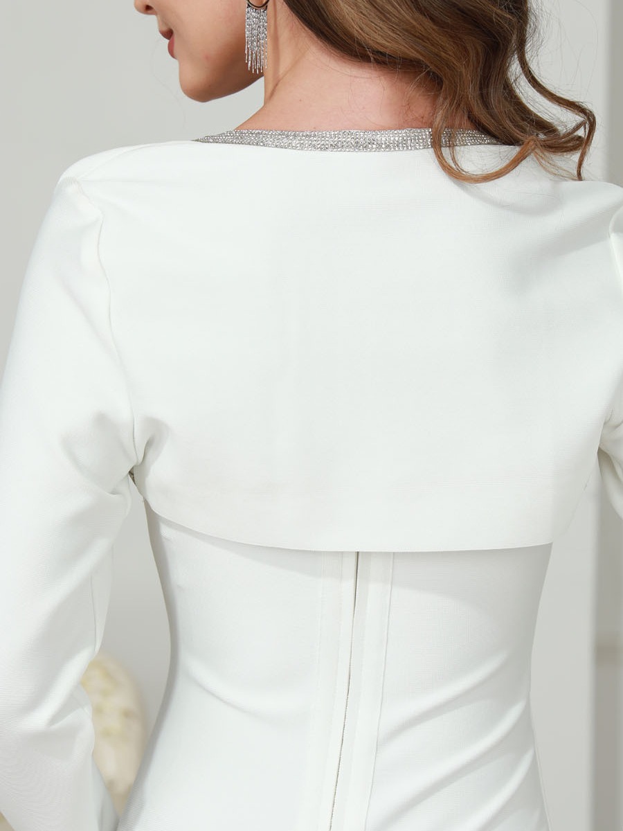 V250 Autumn and Winter White Dress Fashion Slim Bandage Dress Short Dress Women Winter Skirt