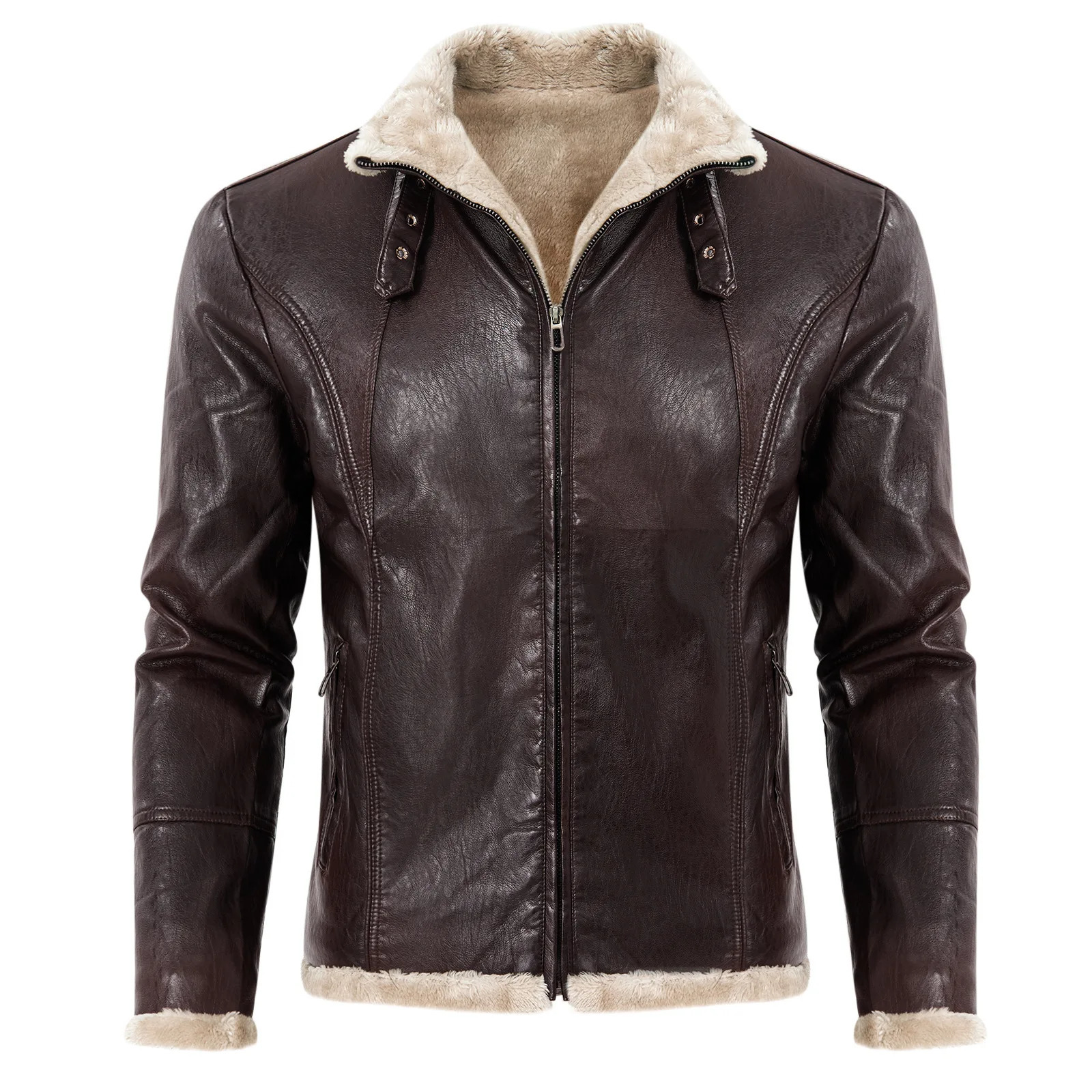 Winter Faux Fur Collar Windproof Velvet Warm Coat Leather Jacket Mens Leather Clothing Vintage Pu Leather Jacket Men 241216