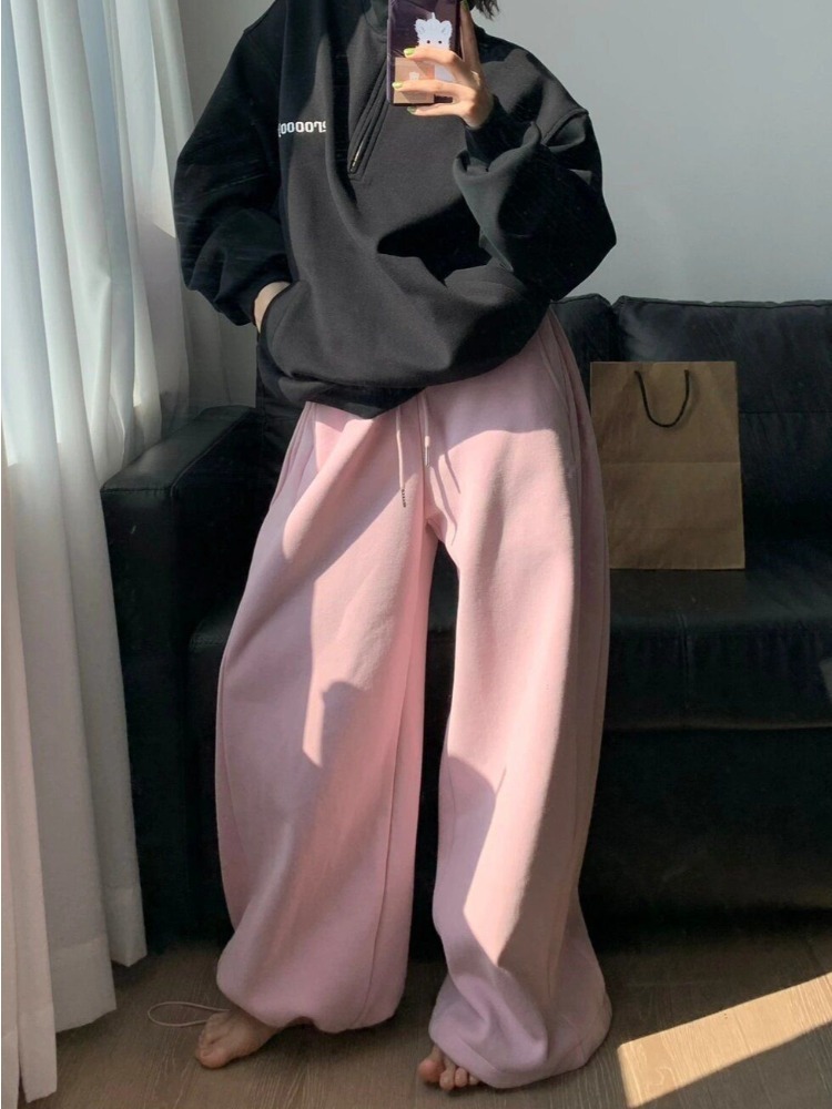 Y2k Vintage Baggy Warm Sweatpants Pink Thick Korean Fashion Oversized Pants Haruku Streetwear Trousers Winter Autumn