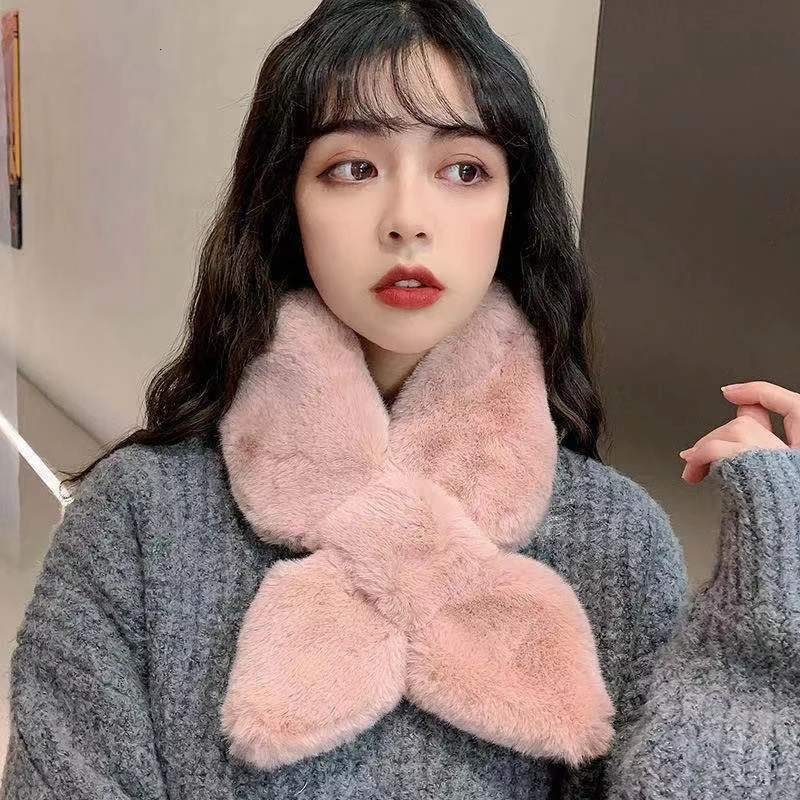 Scarf for Women Korean Autumn and Winter Solid Color Warm Rex Rabbit Fur Scarf Fur Collar Scarf Thickened Collar 241220