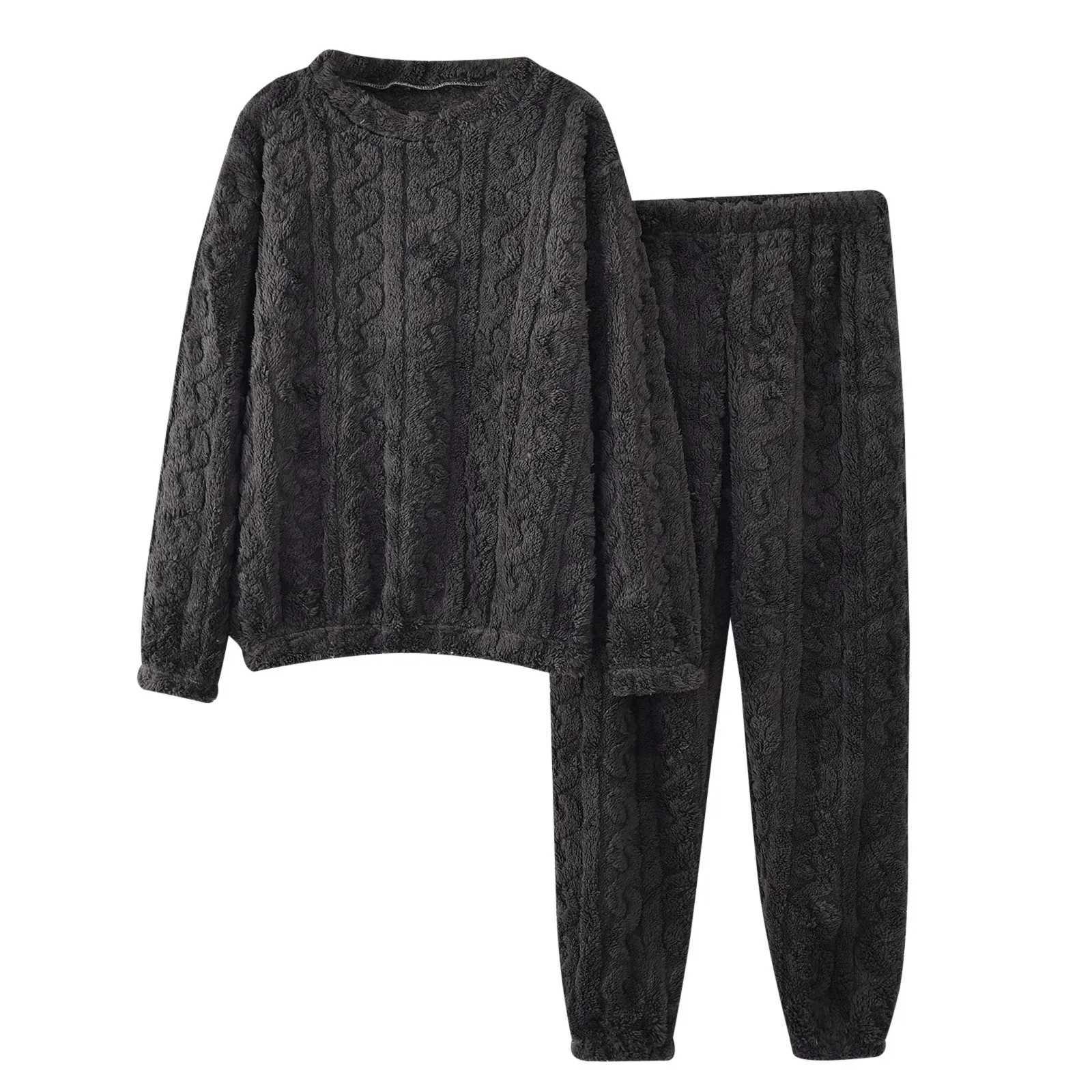 Coral fleece pajamas 2-piece set for mens autumn and winter warm flannel pajamas set with solid color zipper top W241221